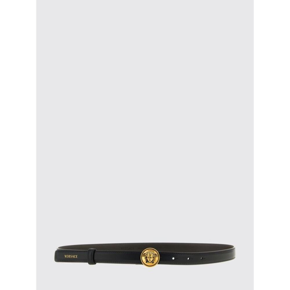 Versace Women Versace Calfskin Leather Belt With Monogram Buckle And Logo